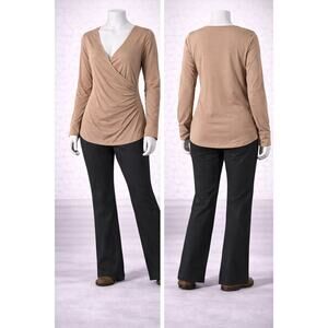 Universal Standard Cross Top Amphora Brown Wrap Ruched Long Sleeve NWT Sz S boho